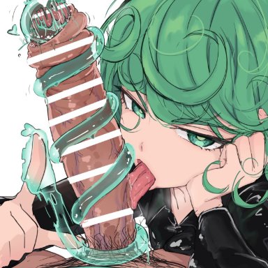 tatsumaki, shirabe shiki, blowjob, emotionless, green eyes, green hair, tongue out