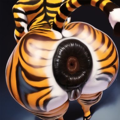 kung fu panda, tigress, stable diffusion, anal juice, anthro, anus, dark anus, fur, furry, huge anus, huge ass, puffy anus, pussy, stripes, stripes (marking)
