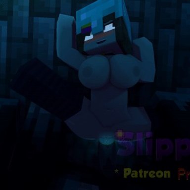 minecraft, jenny belle, warden (minecraft), slipperyt, 1boy, 1boy1girl, 1girls, ahe gao, blue eyes, breasts, brown hair, cave, erect nipples, erect penis, female