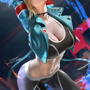 capcom, street fighter, street fighter 6, cammy white, zumi, 1girls, ahoge, blonde hair, blue eyes, breasts, cleavage, female, fit, fit female, hips