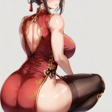 original, original character, ai love higokko, holaraai, 1girls, ass, breasts, brown hair, china dress, chinese clothes, clothed, clothed female, dat ass, female, high heels