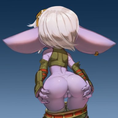 league of legends, riot games, tristana, yordle, gekasso, 1girls, anus, ass, barefoot, big ass, clothing, ear piercing, earrings, feet, female