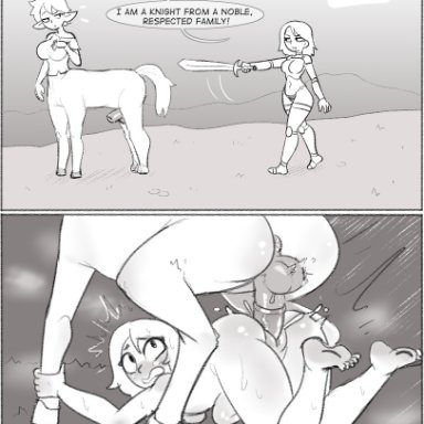 red7cat, 1futa, 1girls, anus, ass, backsack, balls, belly bulge, big breasts, big penis, blush, breasts, centaur, duo, equid