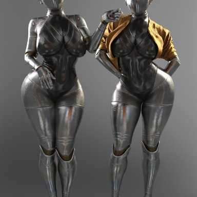 atomic heart, focus entertainment, mundfish, left (atomic heart), right (atomic heart), the twins (atomic heart), mrmasskie, 2girls, android, android girl, athletic, athletic female, ballerina, big breasts, big thighs