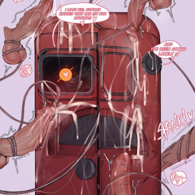 atomic heart, nora (atomic heart), yunart, big penis, cum, cum drip, cum on body, cumshot, floating penis, fridge, metallic body, restrained, robot, robot girl, sounding