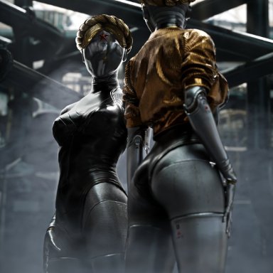 atomic heart, focus entertainment, mundfish, left (atomic heart), right (atomic heart), the twins (atomic heart), lunex3d, 2girls, android, android girl, athletic, athletic female, ballerina, big breasts, big thighs