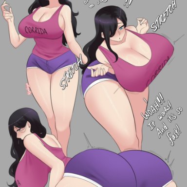 one piece, nico robin, guabeyo, nyabeyo, 1girls, ass, ass expansion, black hair, blue eyes, breast expansion, breasts, dat ass, female, hips, huge ass