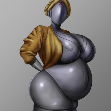 atomic heart, right (atomic heart), the twins (atomic heart), sunday322, belly, big belly, breasts, cardigan, coat, female only, huge breasts, lactation, metallic body, nipples, pregnant