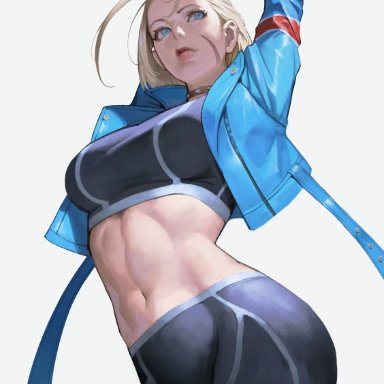 street fighter, street fighter 6, cammy white, artist request, zomayuan, 1girls, belly, belly button, blonde female, blonde hair, female, female only, hips, jacket, pose