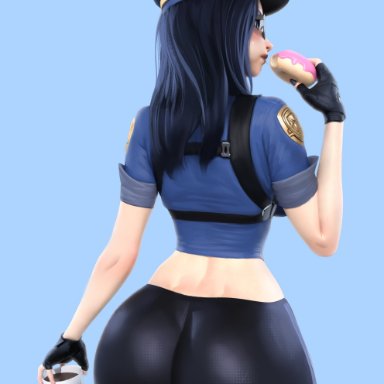 league of legends, league of legends: wild rift, riot games, caitlyn kiramman, popogori, 1girls, ass, ass focus, big ass, big butt, black hair, blush, blushing, bottom heavy, coffee