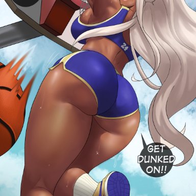 my hero academia, miruko, rumi usagiyama, echosaber, 1female, 1girls, ass, basketball, big ass, big breasts, big butt, booty shorts, breasts, bunny ears, dark-skinned female