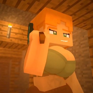 minecraft, alex (minecraft), cuteskyler, 1girls, abs, big ass, big breasts, bouncing breasts, female, female only, huge ass, huge breasts, solo, square head, animated