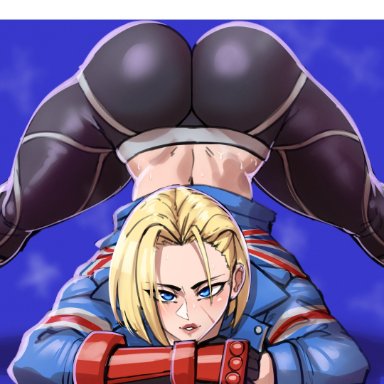 street fighter, street fighter 6, cammy white, aestheticc-meme, 1girls, ass, big breasts, blonde hair, blue eyes, breasts, face down ass up, female, front view, long hair, sport clothes