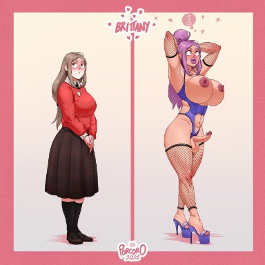 original, oc, original character, original characters, porcoro, 1futa, androgynous, before and after, big lips, bimbo, bimbo futanari, bimbo lips, bimbofication, breast expansion, breasts out