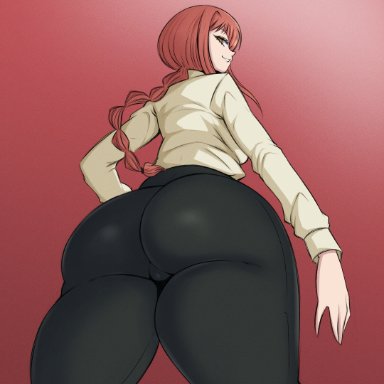 chainsaw man, makima (chainsaw man), saltyxodium, 1girls, ass, back view, clothed, dat ass, female, huge ass, light-skinned female, light skin, long hair, naughty face, pale skin