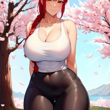 chainsaw man, makima (chainsaw man), stable diffusion, 1girls, braided hair, breasts, female, hips, huge breasts, light-skinned female, light skin, long hair, looking at viewer, red hair, smile