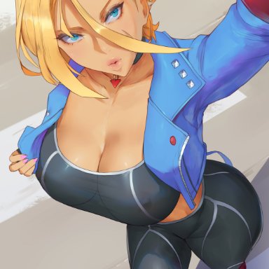 capcom, street fighter, street fighter 6, cammy white, araneesama, 1girls, alternate breast size, big breasts, blue eyes, breasts, female, gigantic breasts, light skinned female, new costume, scar