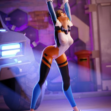 blizzard entertainment, overwatch, overwatch 2, lena oxton, tracer, fireboxstudio, 1girls, armor, ass, ass peek, athletic, athletic female, breasts, brown hair, car