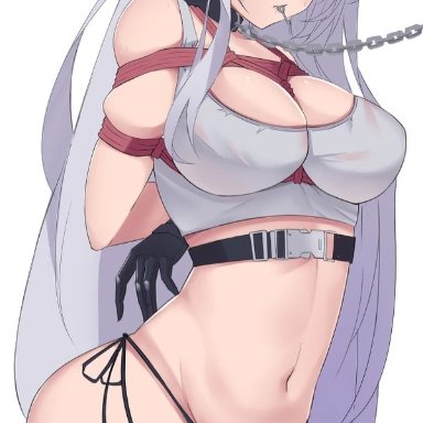 azur lane, sovetskaya rossiya (azur lane), harris hero, 1girls, arms behind back, arms held back, arms tied, arms tied behind back, belt, blush, bondage, bound, chain leash, chained, chained collar