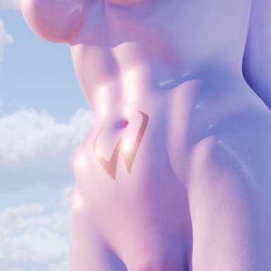 overwatch, widowmaker, lunchbox 3d, 1girls, abs, breasts, close-up, large breasts, nipples, purple skin, pussy, solo, tattoo, thighs, 3d