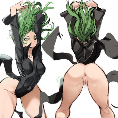 one-punch man, tatsumaki, neddup, rakeemspoon, 1girls, anus, arched back, arms up, ass, breasts, closed mouth, dress, female, female only, flexible