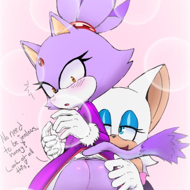 sega, sonic (series), sonic the hedgehog (series), blaze the cat, mobian (species), rouge the bat, delicioussoup, 2girls, anthro, ass, bat, big ass, big butt, blush, domestic cat