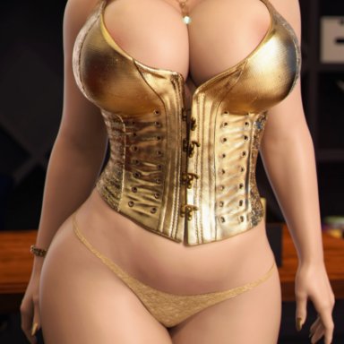 final fantasy, final fantasy vii, final fantasy vii remake, square enix, scarlet (ffvii), apone3d, 1girls, areola slip, areolae, big breasts, blonde female, blonde hair, blue eyes, breasts, cleavage