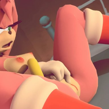 sonic (series), sonic the hedgehog (series), amy rose, highwizard, anthro, anus, boots only, breasts, clothing, exposed torso, female, fingering self, footwear, fur, furry