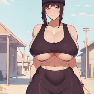 naruto, naruto (series), naruto shippuden, hyuuga hinata, stable diffusion, 1girls, black hair, breasts, female, hips, huge breasts, light-skinned female, light skin, long hair, midriff