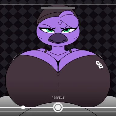 beat banger, zoe monroe, komdog, 1boy, 1girls, angry face, anthro, areola, areolae, avian, big breasts, big penis, bird, cum, cum on body