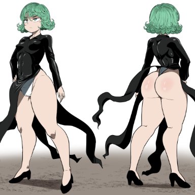 one-punch man, tatsumaki, amazon (taitaitaira), gonzalo costa, 1girls, bubble ass, bubble butt, curvy, female, female only, green eyes, green hair, narrowed eyes, panties, pear shaped