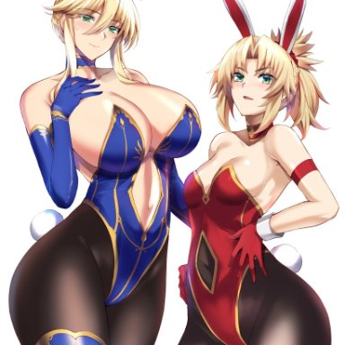 fate/apocrypha, fate/grand order, fate/stay night, fate (series), artoria pendragon, artoria pendragon (lancer), mordred (fate), kumakichi (cost-lost), 2girls, big breast, big breasts, blonde female, blonde hair, blonde hair female, breast