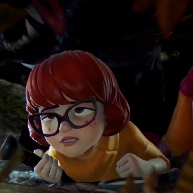 scooby-doo, velma dinkley, froggysfm, geministarsign, random tide, blush, brown eyes, brown hair, canine, canine penis, clothed, clothed sex, clothing, female, glasses