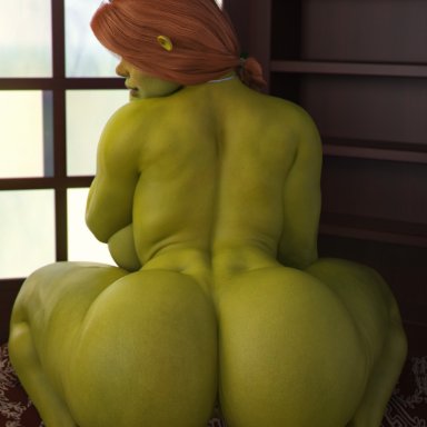 dreamworks, shrek, shrek (series), princess fiona, princess fiona (ogre), apone3d, 1girls, areolae, ass, bbw, belly, belly button, big ass, big belly, big breasts