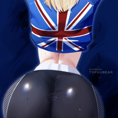 capcom, street fighter, street fighter 6, cammy white, tofuubear, 1girls, ass, blonde hair, british flag, bubble butt, dat ass, female, female only, fully clothed, hips