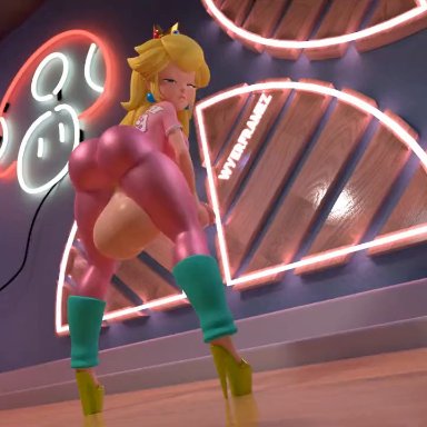 mario (series), princess peach, wyerframez, balls, blonde hair, blue eyes, cum, earrings, ejaculation, excessive cum, futanari, huge cock, large balls, moaning, orgasm