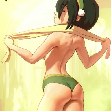 avatar the last airbender, toph bei fong, queencomplex, 1girls, ass, ass focus, athletic, athletic female, bedroom eyes, big ass, black hair, breasts, clothing, female, female only