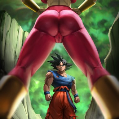 dragon ball, dragon ball super, tournament of power, kefla, son goku, elitenappa, 1boy, 1girls, ass, big ass, big breasts, black hair, breasts, bubble butt, cameltoe