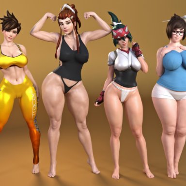 blizzard entertainment, overwatch, overwatch 2, brigitte, brigitte lindholm, kiriko (overwatch), kiriko kamori, lena oxton, mei (overwatch), mei ling zhou, tracer, hagiwara studio, 4girls, abs, asian