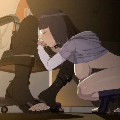 boruto: naruto next generations, naruto, naruto (series), hyuuga hinata, uzumaki naruto, alymewnsfw, angelyeah, evilaudio, 1boy1girl, barely clothed, big breasts, black hair, blowjob, blunt bangs, boots