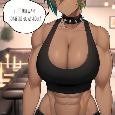 morgan (xdk141), 1futa, abs, bar, black clothing, breasts, buff, choker, collar, dom to sub, futanari, futasub, large breasts, larger futanari, mommy kink