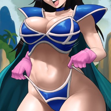 dragon ball, dragon ball z, chichi, echosaber, 1female, 1girls, bangs, big breasts, bikini armor, black hair, blue armor, blue clothes, blue clothing, breasts, busty