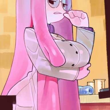 adventure time, cartoon network, princess bubblegum, wamudraws, 1girls, beaker, big breasts, cleavage, crown, female focus, female only, fully clothed, glasses, labcoat, laboratory