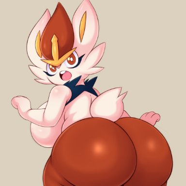 nintendo, pokemon, cinderace, generation 8 pokemon, pokemon (species), cure, saltyxodium, adorable, anthro, ass, back boob, big ass, big breasts, big butt, breasts