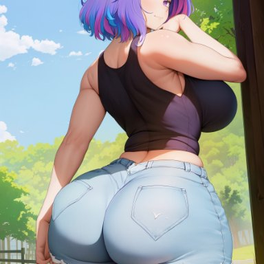 my hero academia, kaina tsutsumi, lady nagant, stable diffusion, 1girls, alternate breast size, ass, booty shorts, breasts, bubble butt, dat ass, female, hips, huge ass, huge breasts