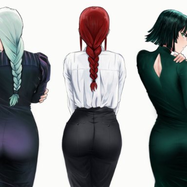 chainsaw man, jujutsu kaisen, one-punch man, fubuki (one-punch man), makima (chainsaw man), mei mei (jujutsu kaisen), gyunzai, ass, ass focus, dat ass