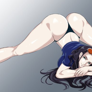 one piece, nico robin, kimkun0162, 1girls, black hair, huge ass, spread legs, sunglasses, jack-o pose