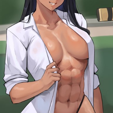 please don't bully me, nagatoro, hayase nagatoro, cromwellb, 1girls, abs, amber eyes, athletic, athletic female, big breasts, black hair, brown eyes, cleavage, ear piercing, female, female only