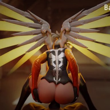 overwatch, mercy, bandoned, 1boy, 1futa, anal, anal sex, ass, big ass, big penis, dark-skinned male, erection, futanari, male, male on futa