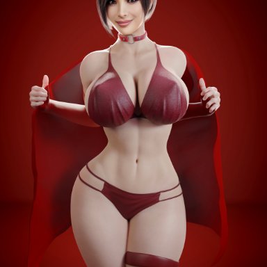 capcom, resident evil, resident evil 2 remake, ada wong, sekaithereturn, 1girls, asian, asian female, ass, big ass, big breasts, bikini, breasts, choker, female